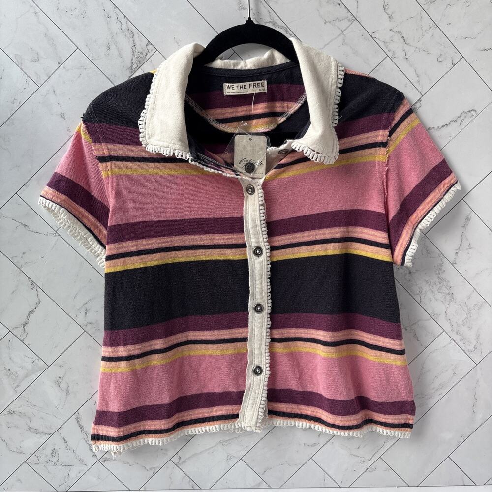 We The Free Sallie Cardi Shirt Top Striped Boxy Cropped Buttondown M Free People - Picture 7 of 16